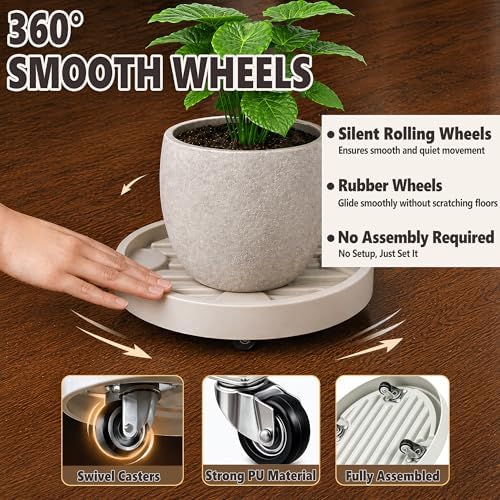 15.5Inch Plant Caddy with Hidden Wheels for Large Pots - Image 5