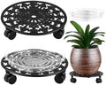 2 Pack Plant Caddy with Wheels, PlanterHoma 11 Inch Metal Plant Stand with Wheels Heavy Duty Wrought Iron Plant dolly Rolling Stand Plant Roller with Casters for Indoor and Outdoor with 2 Pack Plant Saucers by Planterhoma