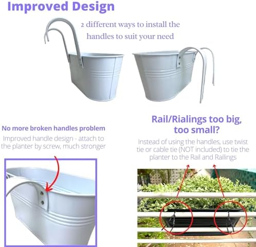 LaLaGreen Metal Rail Planter (11.2 in, 10 Pack) White Strawberry Flower Pot - Image 3