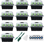 Seed Starter Tray, 10 Pack 12 Cell Seed Starter Kit with Humidity Dome, Reusable Plant Trays for Seedlings, Germination Kit with Humidity Strip for Plant Growing, Starter Pots for Planting by Bonadecor