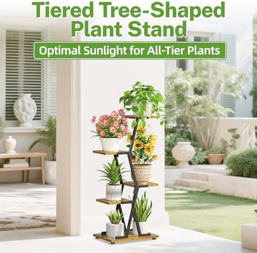 iDavosic.ly 4 Tier Indoor Plant Stand, Corner Tall Metal Shelf, Black Brown - Image 4