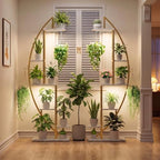 BACEKOLL Plant Stand Indoor with Grow Lights, 6 Tiered Tall Plant Shelf, 63" Metal Plant Stand for Indoor Plants Multiple, Half-Moon Plant Rack Display Shelf, 2 Pcs Plant Holder for Living Room (Faux Marble White + Gold) - Image 2