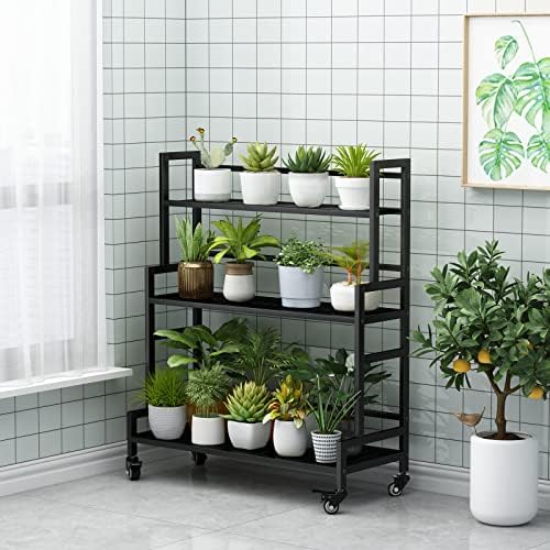 YIZAJIA Plant Stand Indoor Outdoor Tiered Stands Shelf With wheel 3 Tier - Image 2