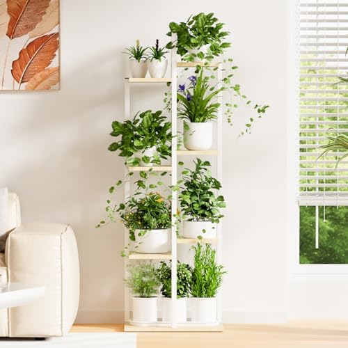 50" Tall Plant Stand Indoor - 7 Tiered Metal Flower Pot Stands for Multiple Plants - Corner Plant Shelf for Living Room Home Gardening Decor (White) - Image 2