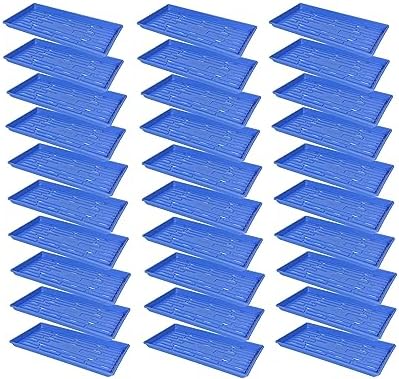 SUNPACK 10" x 20" Heavy Duty Shallow Plastic Seed Starting Tray, Blue, 1" (Pack of 30) - Lined with Drainage Holes for Excess Water and Aeration, Ideal for Greenhouses or Indoor Gardening by SUNPACK