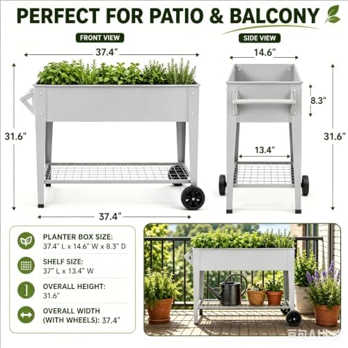 LEETOLLA     Elevate Herb Garden Planter Box Outdoor Raised Planter Box with Legs On Wheels for Vegetables Flower Tomato Patio Backyard - Image 6