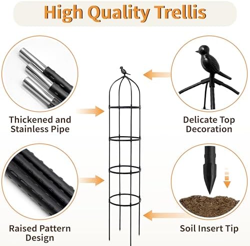 4 Pack Garden Obelisk Trellis for Climbing Plants Outdoor, 6FT Adjustable Metal Plant Support with 3 Decorative Tops, Black Rustproof Trellis for Roses, Tomatoes, Clematis & Vines - Image 3