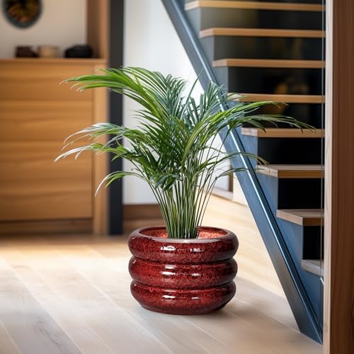 SQOWL 10 Inch Plant Pots - Ceramic Planter for Indoor Plants, Ceramic Plant Pot with Drainage Hole, Bubble Round Flower Pots Outdoor, Home Office Living Room Decor, Gifts for Plant Lover, Red - Image 6