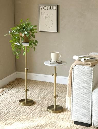Adjustable 10" White Marble Drink Table with 2 Coasters, Antique Brass⁠ - Image 4