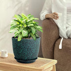 WSMKSZ Large Flower Pots 12/10/9 inch, Set of 3 Decorative Plastic Planters with Drainage Holes and Saucers for Garden House Plants, Plant Pots for Indoor Outdoor Plants, Black with Green Speckles - Image 2