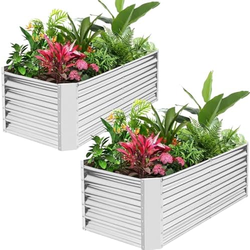 Galvanized Raised Garden Bed Kit,2Pcs 4x2x1.4ft Planter Box Silver by HEALSTOK
