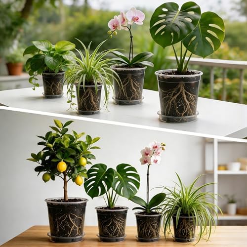 BTPLASTIK 3.5 Gallon Clear Nursery Pots with Saucers 5P, 12 Inch Round Plastic Plant Pots with Drainage Holes - Image 6