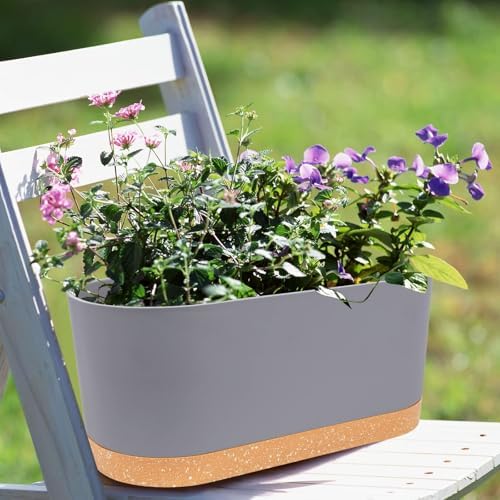 QCQHDU 16" L x 7.6" W x 7" H Window Planter Box, 2 Pack Self Watering Pots for Indoor Plants with Drainage Holes & Saucer, Outdoor Flower Pots Home Garden Modern Decor - Image 6