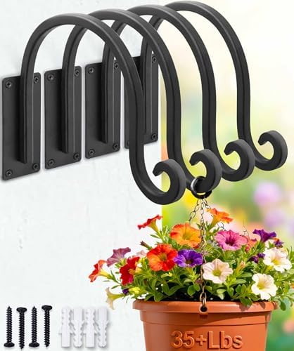 Heavy Duty Plant Hanger Bracket 4-Packs, Outdoor Metal Plant Hangers by Lifyzoon