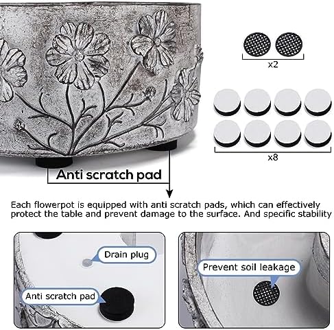 Patio Umbrella Planter 2 PCS Wrap Around Umbrella Planter Carving with Umbrella Hole Half Round Flower Pot Outdoors（11.41 * 11.41 * 4.72inch） for Terrace Tables(Grey) - Image 3