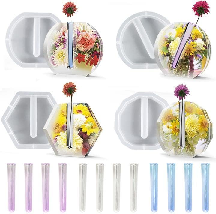 Resin Molds Vase Plant Propagation Station Epoxy Silicone Molds with 12 Test Tubes Hydroponic Flower Holder Home Office Decoration (Round, Semicircle, Oval, Dodecagon) by YIRUZWRD