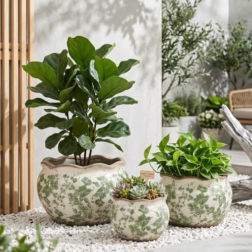 Geetery Ceramic Planter Pot 7.1 Inch Round Plant Pot, Vintage,Green,Small - Image 5