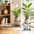 TOSKING 2-Pack Black Round Rolling Plant Caddies with Water Tray – Metal Stands with Wheels, Geometric Pattern, for Indoor Planters (13" & 11") - Image 5