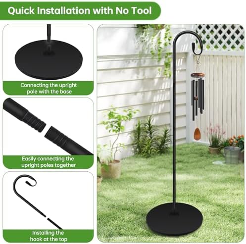 63 Inch Shepherds Hooks for Outdoor Indoor with Round Base Stand, Adjustable Shepherds Hook for Bird Feeder, Lanterns, Wind Chime in Patio Garden - Image 5