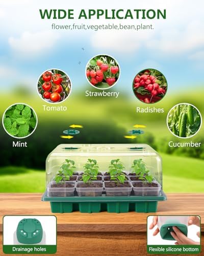 12 Cell Seed Starter Kit with Grow Light Heating Mat & Silicone Pots - Image 6