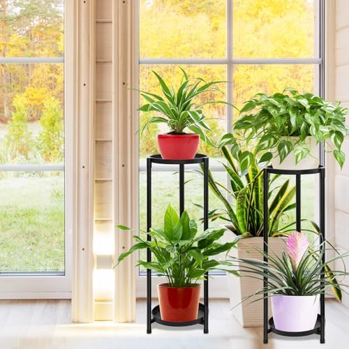 2 Tier Plant Stand Indoor, Black Corner Tiered Tall Plant Stand for Outdoor Multiple Plants, Metal Flower Pot Stands Holders Plant Display Shelf for Balcony Living Room Garden Patio(2Pcs) - Image 3