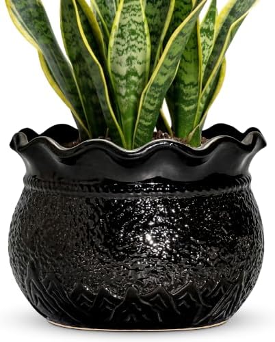 Ceramic Planters for Plants, 10 Inch Flower Pots, Black by Fivepot