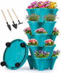 GameXcel Vertical Planter Tower - 5 Tier Stackable Garden Planters with Wheels and Tools Plant Pots for Strawberry Herb Flower and Vegetable Indoor Outdoor Use Teal by GameXcel