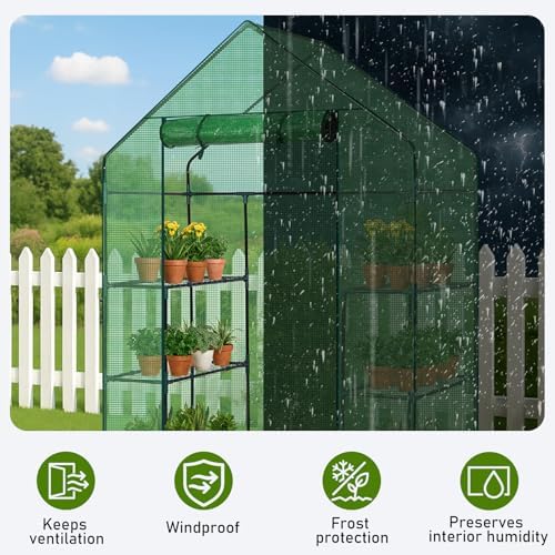 Outvita Walk-in Greenhouse, 3 Tiers 4 Shelves, Durable PE, 56"x29"x77" - Image 3