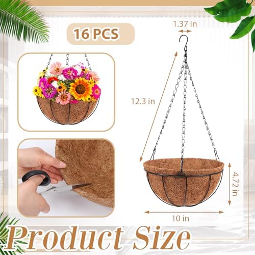 Dandat 16 Pack Metal Hanging Planter Basket, Coconut Coir Liner, 10 Inch - Image 3