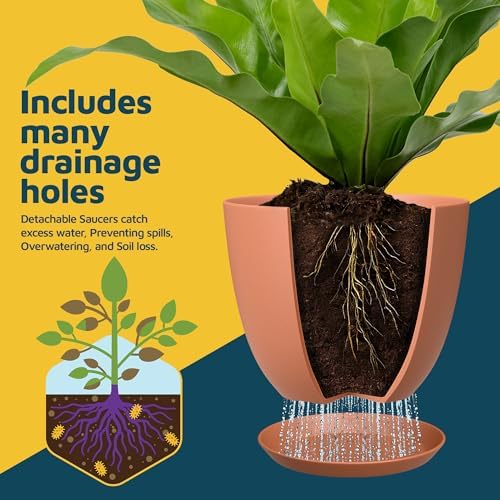 Terracotta Plant Pots with Drainage Holes & Saucers 20 Pack, Indoor & Outdoor Stackable Space-Saving Planters for Houseplants & Flowers, (7", 6.7", 6", 5.3", and 4.8" Inches), Durable & Weatherproof - Image 6
