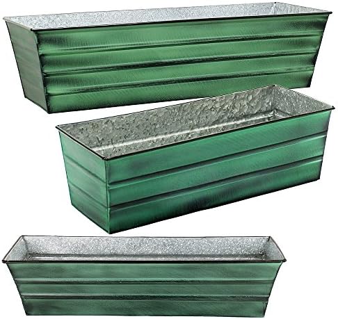 Achla Designs Galvanized Window Flower Box Planter-Green-Large (35.5" L x 11" W x 9.5" D) - Image 5