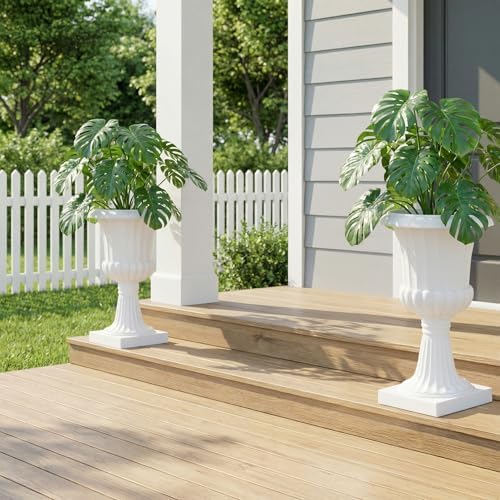 4 PCS Plastic Urn Planter, Large Flower Urn for Outdoor Patio, Modern Garden Plant Pot with Drainage Hole, Decorative White Vase for Front Porch, 11.81"x19.69" White 4 - Image 6
