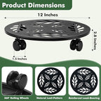 Planterhoma 2 Packs 12/14 Inch Rolling Plant Stand with Wheels Metal Plant Caddy with Wheels Heavy Duty Plant Rollers with Wheels Round Wrought Iron Plant Stand with Clear Saucers, Matte Black - Image 7