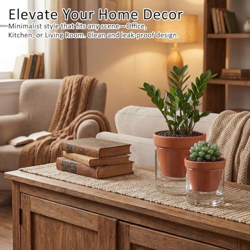 Nuogo 4 Inch 6 Inch 4 Pack Self Watering Pot for Indoor Plants Terracotta Clay Pot with Cylinder Glass Reservoir Cylinder Terracotta Planter with Glass Vase for Indoor Outdoor Plants Herbs Flowers - Image 6