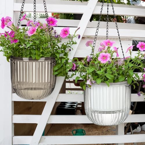 4 Pcs 6.5'' 4.5'' Hanging Self Watering Pot for Indoor Plant, Grey, Clear - Image 5
