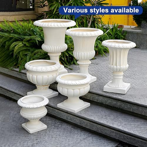 Large Urn Planter – White Vintage Magnesium Oxide Pot with Drainage for Indoor & Outdoor Garden, Entryway, Walkway Decor - Image 4