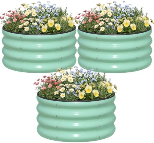 SnugNiture 3 Pcs 2x2x1ft Round Galvanized Raised Garden Bed Kit Outdoor, Metal Planter Box for Planting Plants Vegetables, Green by snugniture