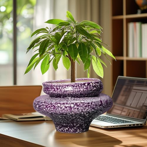 Ceramic Planters - 11 Inch Ceramic Pots for Plants with Drainage Hole, Decorative Planters for Indoor Outdoor, Unique Flower Pots, Garden Office House Decor, Gifts for Plants Lover, Purple - Image 2
