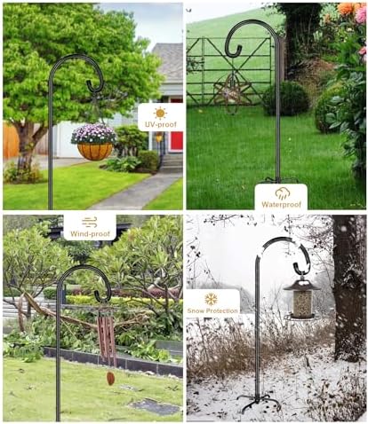 Shepherd Hook 108 Inch Tall Heavy-Duty Metal Garden Hanging Pole Stake for Bird Feeder Pole Plant Baskets, Black (2 Pack) - Image 6