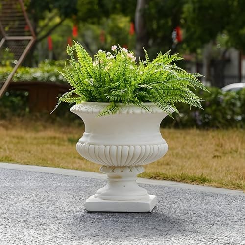 Large Urn Planter – White Vintage Magnesium Oxide Pot with Drainage for Indoor & Outdoor Garden, Entryway, Walkway Decor by Unknown