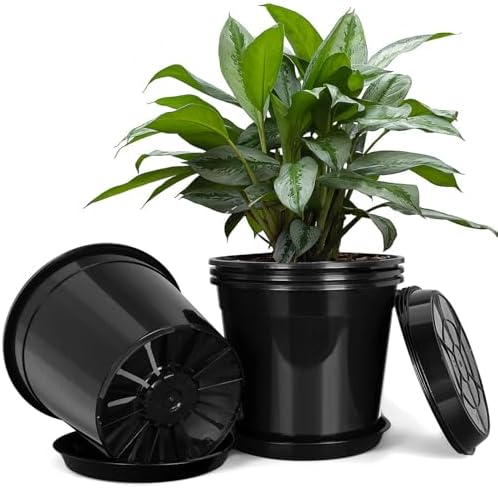 FUIJOL 7 Gallon Plastic Pots with Drip Trays, Sturdy Gallon Plant Pots with Drainage Holes, Large Gallon Pots for Flowers, Ideal for Indoor and Outdoor Use (7Gallon-4PACK) by FUIJOL