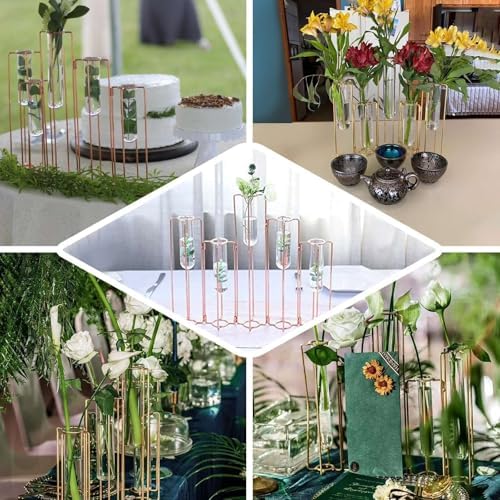 Efavormart Set of 5-12" Conjoined Geometric Metal Flower Vase Racks Hydroponic Test Tube Vases for Wedding Table Decoration - Image 5