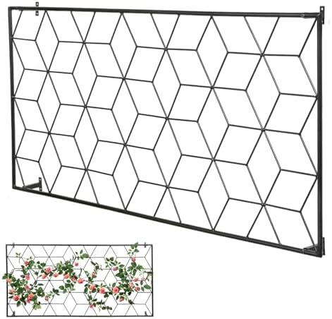 MyGift 4 Foot Geometric Cube Pattern Style Matte Black Metal Wire Garden Trellis, Wall Mounted Large Support Lattice Frame for Climbing Plants and Crawling Vines by MyGiftHome