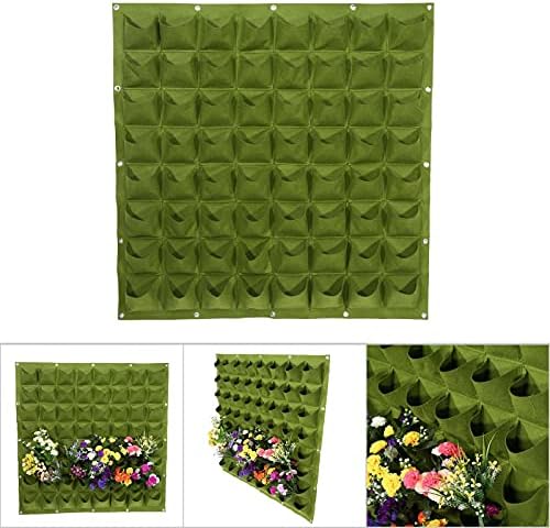 64 Pockets Wall Hanging Plant Bag, Vertical Outdoor Garden Plant Grow Bag Felt Plants Flower Pocket Wall Hanging Planter Plant Grow Container (Green) - Image 2