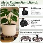 2 Pack 11 In Rolling Plant Stand with Wheels Metal Plant Caddy with Wheels - Image 3