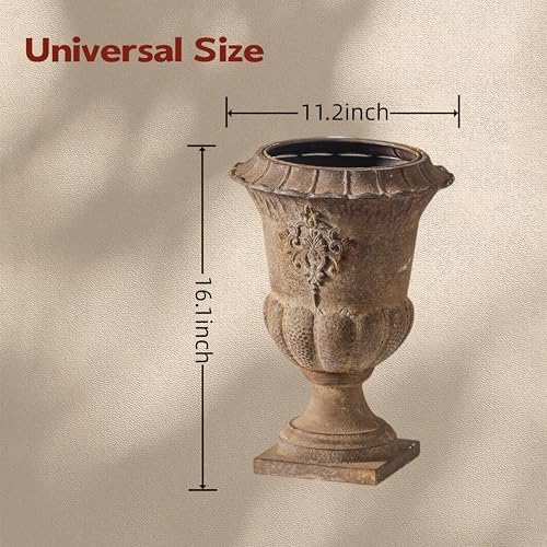 Vintage Urn Planter with Ornate Embossed Pattern, Distressed Iron Decorative Flower Pot, Classic Plant Pot for Indoor Outdoor Farmhouse Patio Entryway Mantel Decor (16.1" H x 11.2" W) (A3249) - Image 2