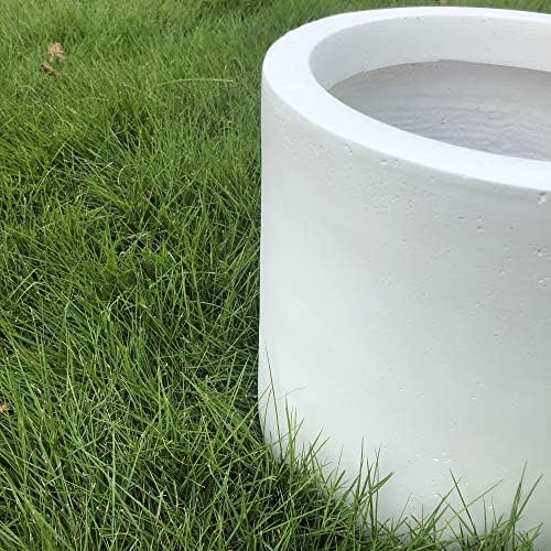 Kante AC0119C-80011 Lightweight Concrete Modern Cylinder Outdoor Planter, 15.8 Inch Diameter, White - Image 3