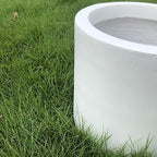 Round Concrete/Fiberglass Indoor & Outdoor Lightweight Decorative Plant Pots with Drainage Hole, Single Planter, 9.8" L, Pure White - Image 3