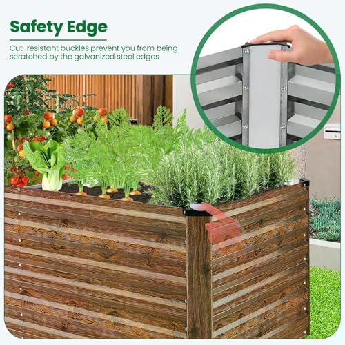 SEJOV 6x3x2ft Raised Garden Bed Kit, Galvanized Planter Raised Garden Boxes Outdoor, Deep Root Raised Planter w/Anti Cutting Strip, Large Metal Raised Garden Bed for Vegetables Flowers Herbs, Brown - Image 6
