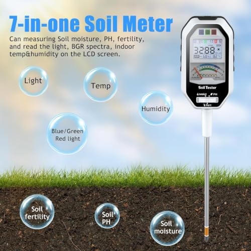 Soil Moisture Meter, 7-in-1 Soil PH Tester/Soil Moisture/Fertility with Removable Probe, Digital Air Temp/Humidity/Sunlight Intensity/BGR Spectral for Plants Gardening, Lawn and Indoor Outdoor Plants - Image 7